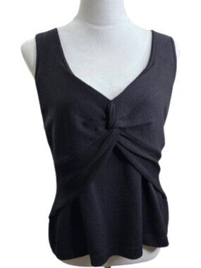 St. John Sport Marie Gray Wool Blend Santana Knit Twist Front Tank Top Black XL